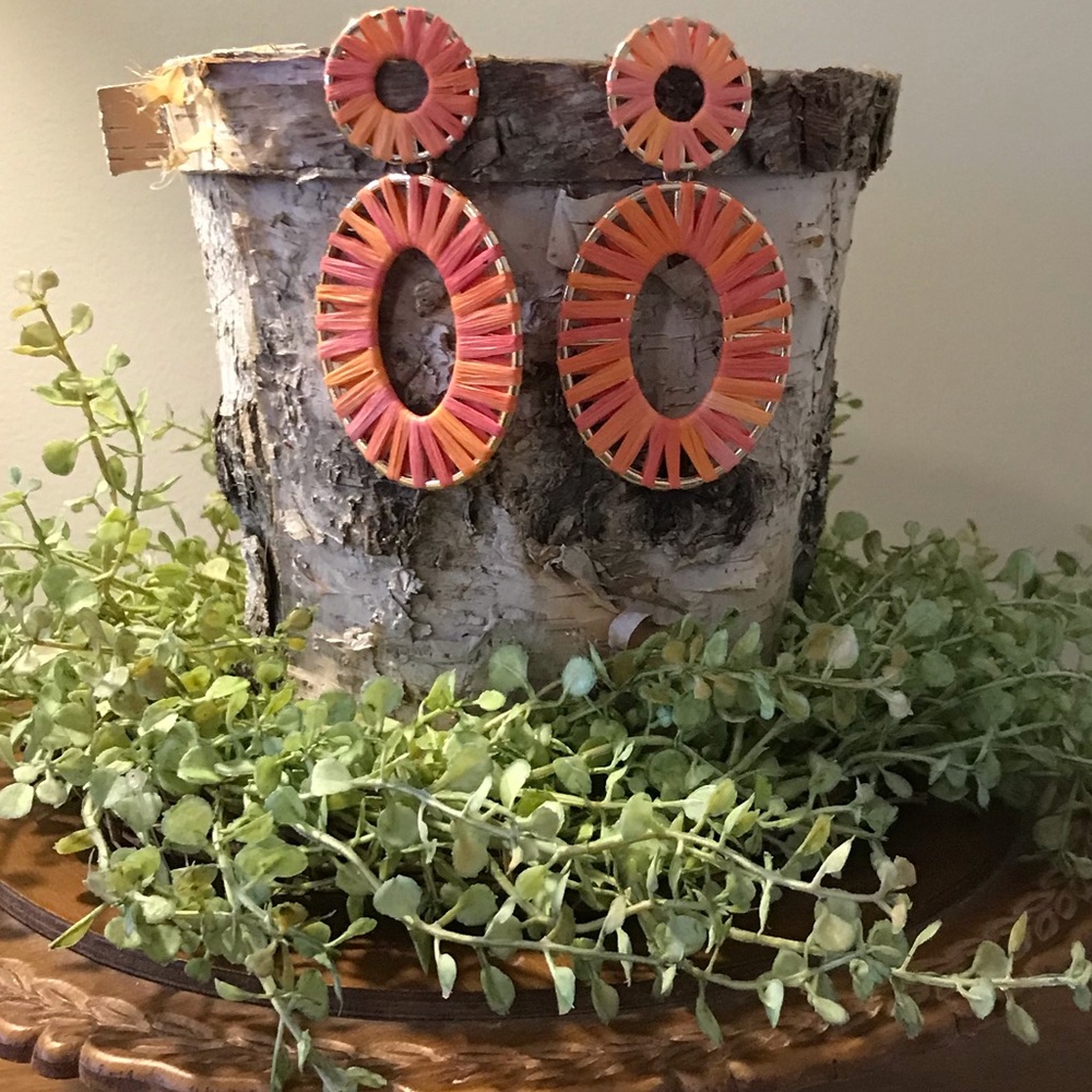 Orange/Coral Raffia Earrings